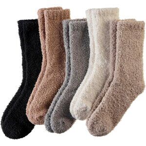 Women Black White Grey Khaki Brown Winter Microfiber Cozy Plush Fluffy Socks
